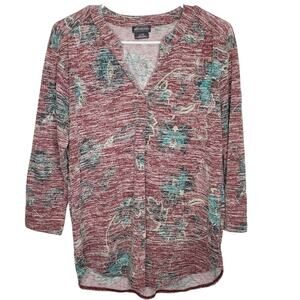 Van Hessen Floral High Low V Neck Long Sleeve Top